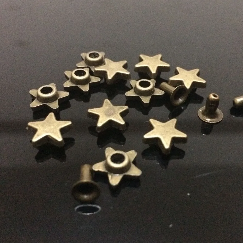 

New Coming 50PCS 9MM Antique Brass Star StudS Rivet Punk Bronze Star Spike Bracelets Shoes Belt Bag Accessories Leather Craft