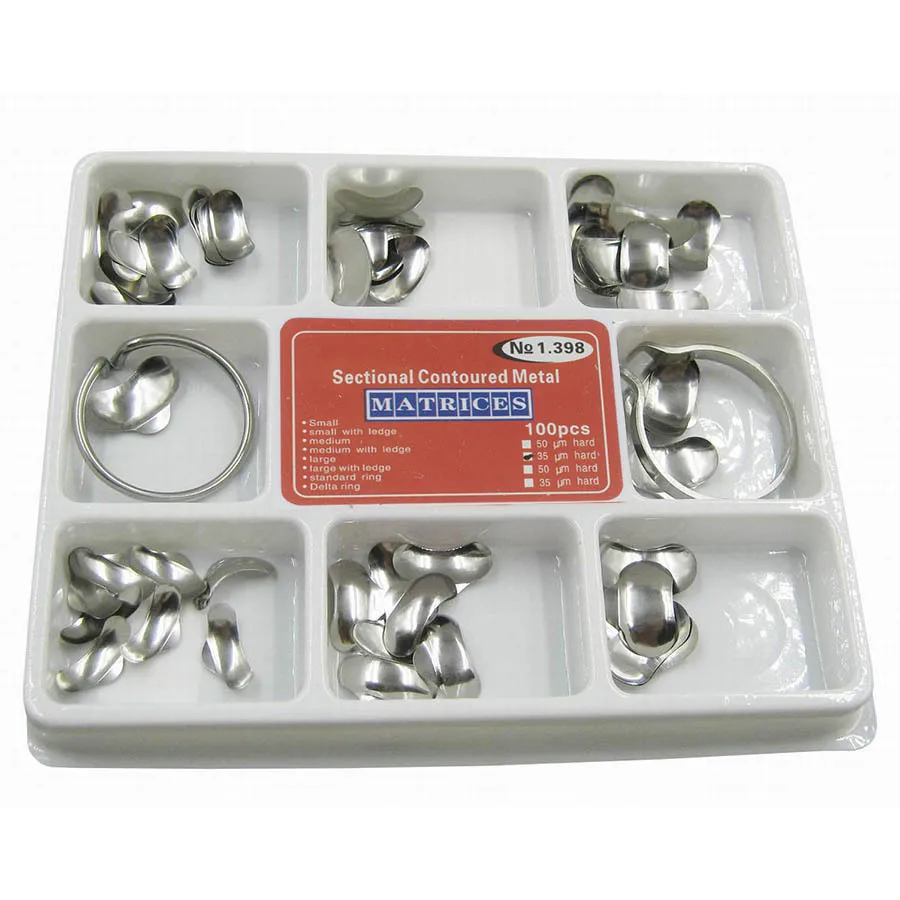 100pcs Dental Matrix No.1.398 Sectional Contoured Metal Matrices + 2 Rings Full kit Dental Lab Equipment
100pcs Dental Matrix No.1.398 Sectional Contoured Metal Matrices + 2 Rings Full kit Dental Lab Equipment