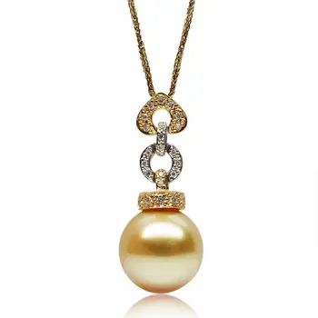 18K Yellow White Gold AAA South Sea Cultured Golden Pearl Diamond Pendant 12.5mm
18K Yellow White Gold AAA South Sea Cultured Golden Pearl Diamond Pendant 12.5mm