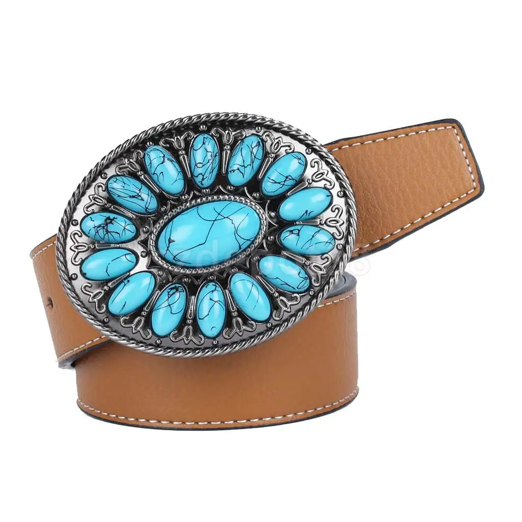 Cowboy Belt Western Leather Belt with Bohemian Faux Turquoise Belt Buckle, Black, Brown
Cowboy Belt Western Leather Belt with Bohemian Faux Turquoise Belt Buckle, Black, Brown