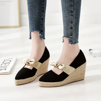 2019 spring new fashion simple color matching pointed wedges single shoes women comfortable bow decoration casual high heels.
2019 spring new fashion simple color matching pointed wedges single shoes women comfortable bow decoration casual high heels.