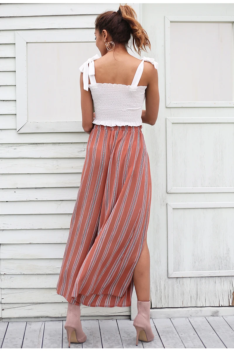 High Split Stripe High Waist Wide Leg Pants