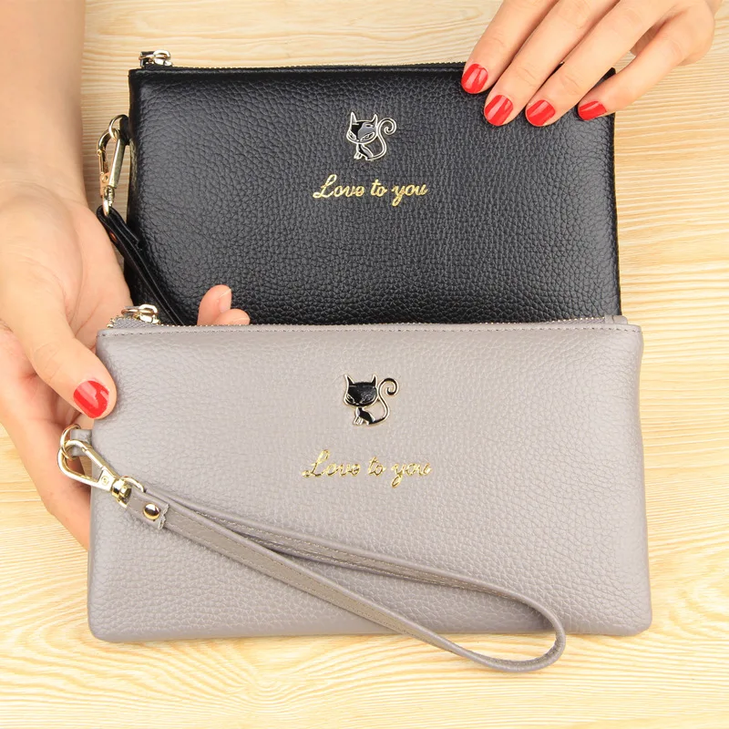 Genuine Leather Women's Purse First Layer of Cowhide Ladies' Long Zipper Wallet Cute Cat Letters Hand Strap Female Clutch Bag
Genuine Leather Women's Purse First Layer of Cowhide Ladies' Long Zipper Wallet Cute Cat Letters Hand Strap Female Clutch Bag