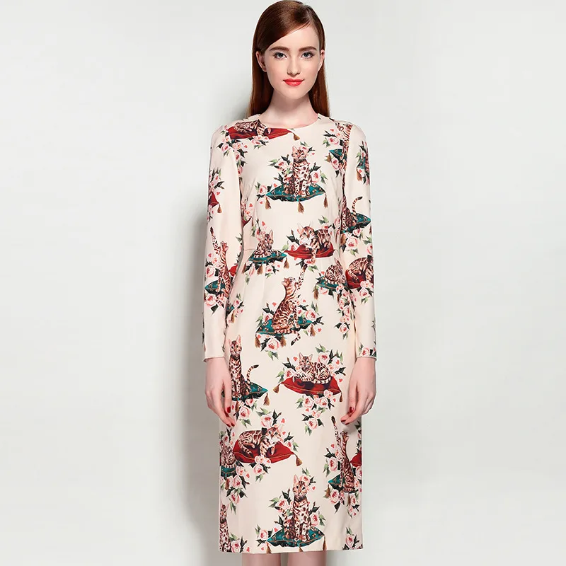 Autumn Plus Size Dresses Long Sleeve Women's Fashion Runway Cat Floral Printed Dresses Elegant Ladies Knee Length Straight Dress
Autumn Plus Size Dresses Long Sleeve Women's Fashion Runway Cat Floral Printed Dresses Elegant Ladies Knee Length Straight Dress