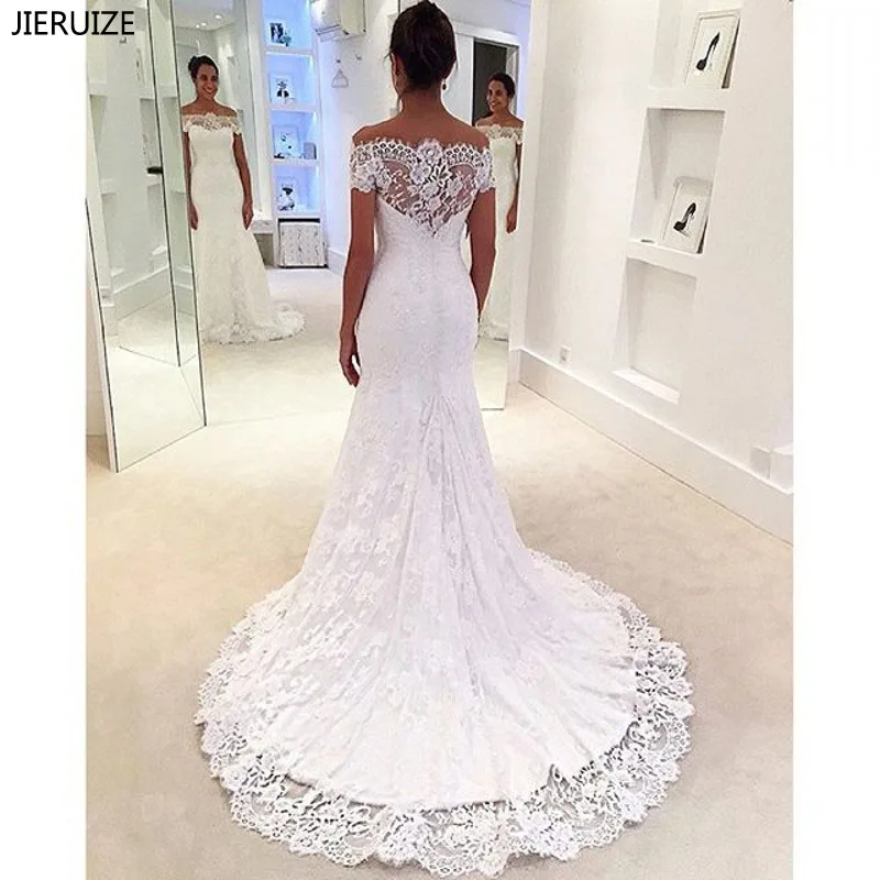 JIERUIZE White Lace Mermaid Wedding Dresses Off The Shoulder Short Sleeves Beach Wedding Gowns Bride Dresses robe de mariee
JIERUIZE White Lace Mermaid Wedding Dresses Off The Shoulder Short Sleeves Beach Wedding Gowns Bride Dresses robe de mariee