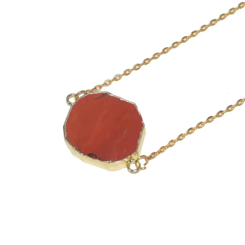 New Style Gold Bezel Irregular Bloodstone charm pendant necklace 2019 Red 2 loops rough natural slice stone chain women | Украшения и