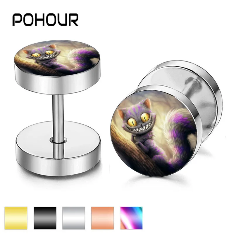 POHOUR Cheshire Cat Alice Stud Earrings Men Women Faux Gauges Ear Plugs Tunnel Stainless Steel Earrings
POHOUR Cheshire Cat Alice Stud Earrings Men Women Faux Gauges Ear Plugs Tunnel Stainless Steel Earrings