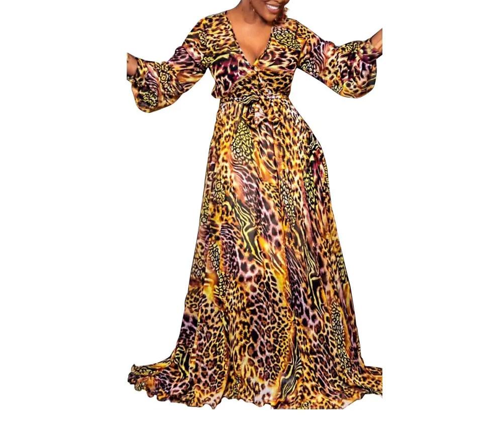 2019 Long Sleeve Boho Beach Dress Vintage Print Dresses Casual V Neck Party | Женская одежда