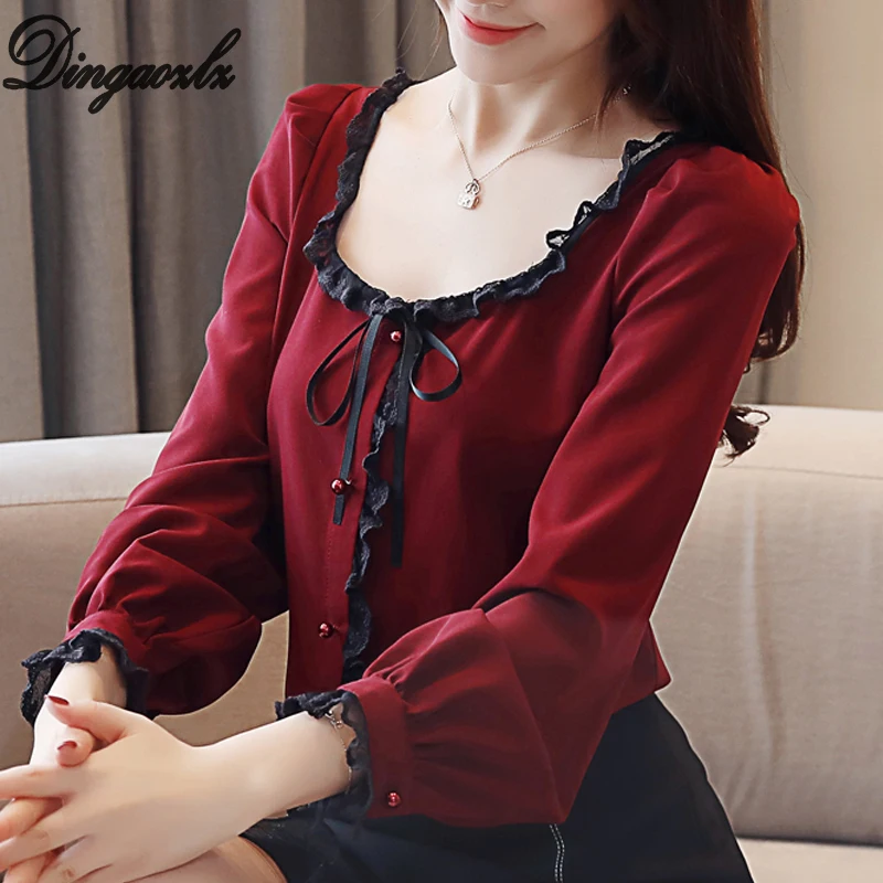 Dingaozlz Chiffon blouse Women's Korean fashion Lotus Leaf Female Tops Bow tie Patchwork Lace shirt Blusas mujer
Dingaozlz Chiffon blouse Women's Korean fashion Lotus Leaf Female Tops Bow tie Patchwork Lace shirt Blusas mujer