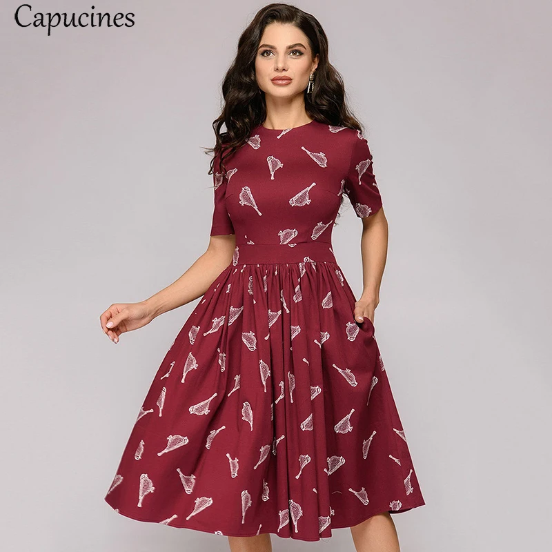 Elegant Wine Red Printed Dresses 2019 Women Summer Short Sleeves O-Neck A-Line Slim Casual Dress Female Party Office Work Wear
Elegant Wine Red Printed Dresses 2019 Women Summer Short Sleeves O-Neck A-Line Slim Casual Dress Female Party Office Work Wear
