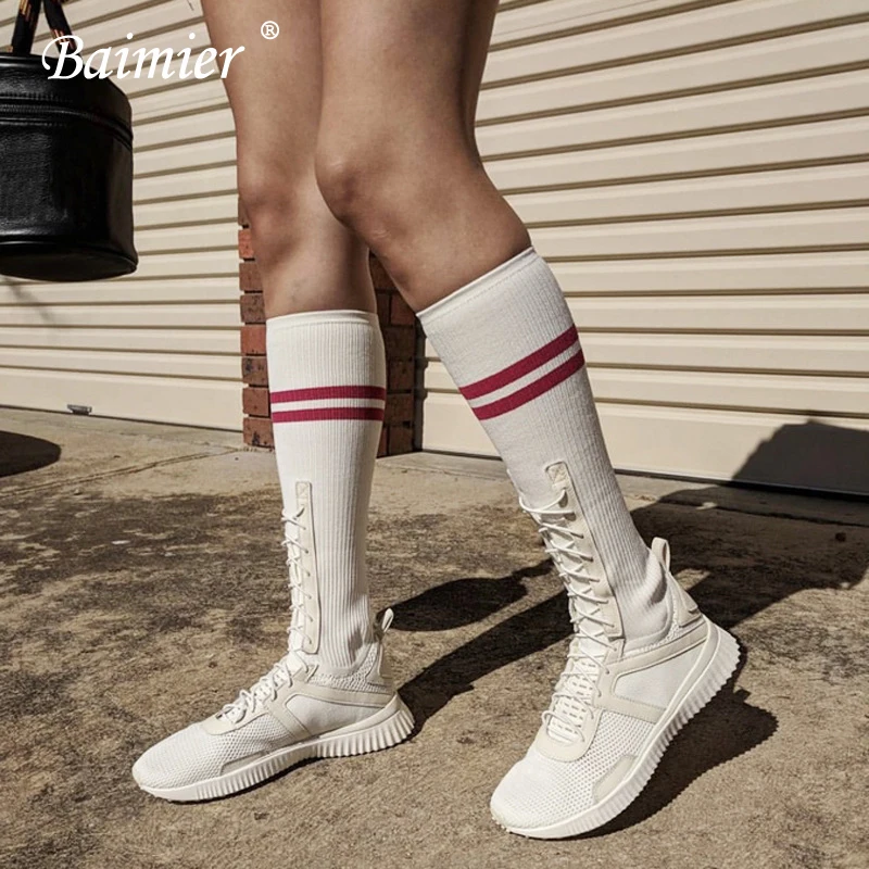 Baimier White Mesh Women Boots Mid Calf Stretch Knit Sock Boots Women Lace Up Stripe Boots Women Fashion Platform Shoes Woman
Baimier White Mesh Women Boots Mid Calf Stretch Knit Sock Boots Women Lace Up Stripe Boots Women Fashion Platform Shoes Woman