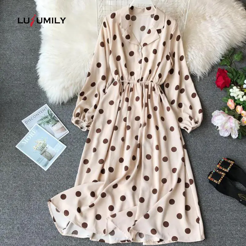 Lusumily Women Vintage A-line Dot Chiffon Dresses Spring Summer Long Sleeve Notched Casual Dress Vestidos Robe Dress Femme
Lusumily Women Vintage A-line Dot Chiffon Dresses Spring Summer Long Sleeve Notched Casual Dress Vestidos Robe Dress Femme