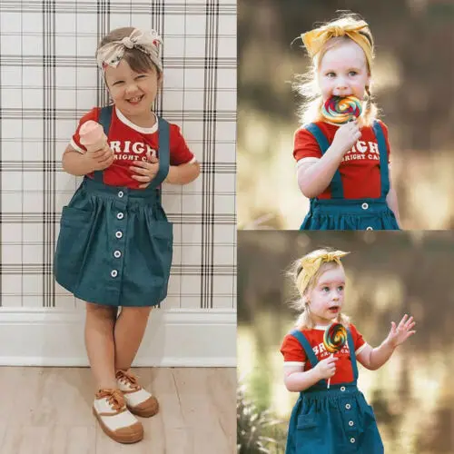 Summer Toddler Kid Baby Girl Letter Tops T-shirt Denim Suspender Skirt Dress Outfit Clothes
Summer Toddler Kid Baby Girl Letter Tops T-shirt Denim Suspender Skirt Dress Outfit Clothes
