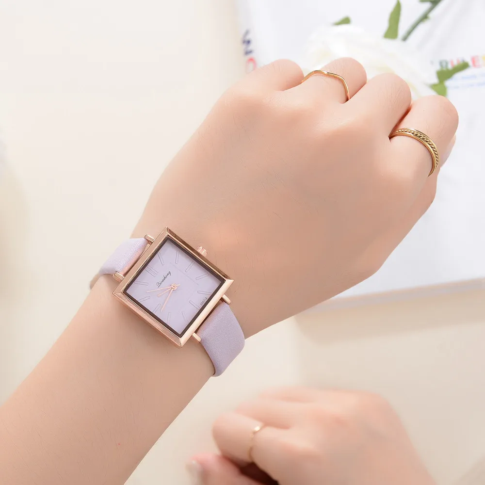 Женские наручные часы с кожаным кристаллом кварцевые квадратным ремешком Прямая