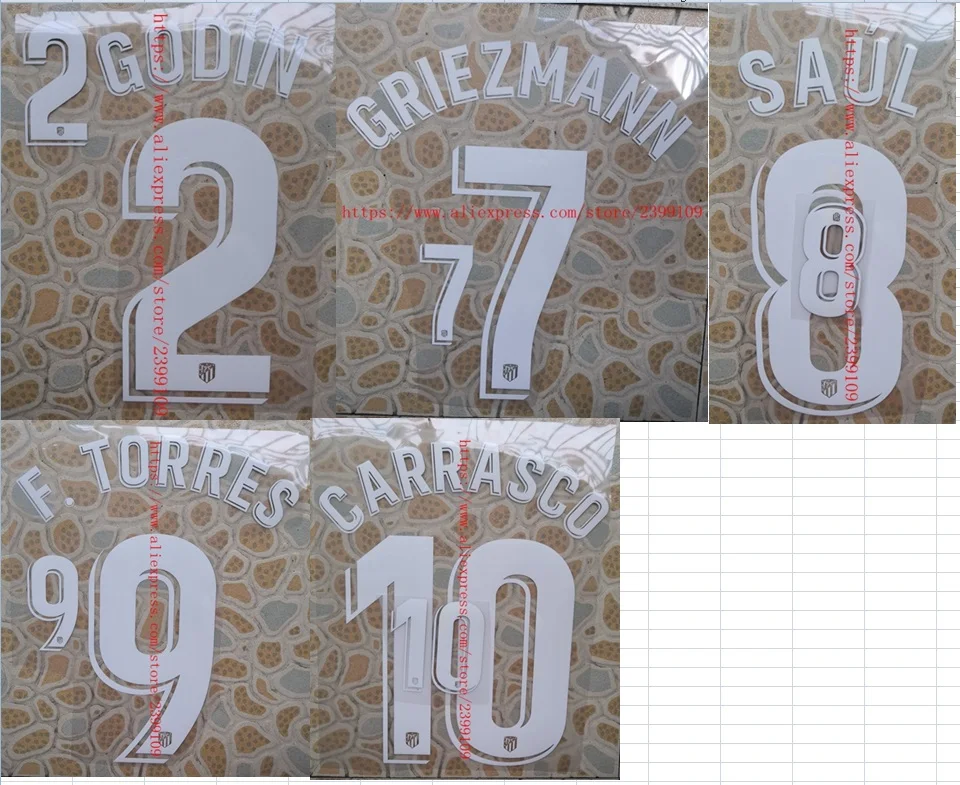 2018-2019 HOME GODIN KOKE GERIEZMANN SAUL F.TORRES CARRASCO GABI CORREA LEMAR nameset soccer patch soccer badge
2018-2019 HOME GODIN KOKE GERIEZMANN SAUL F.TORRES CARRASCO GABI CORREA LEMAR nameset soccer patch soccer badge