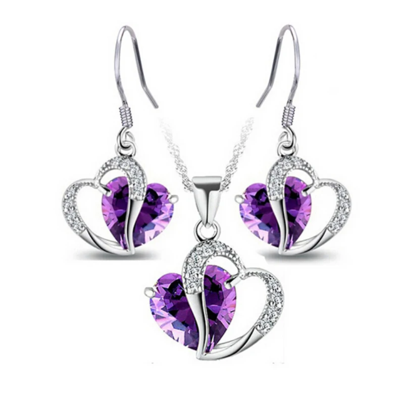 White Gold Color Purple CZ Clear Crystals Cluster Heart Drop Earrings Pendant Necklace Jewelry Sets for Women Valentine Gifts
White Gold Color Purple CZ Clear Crystals Cluster Heart Drop Earrings Pendant Necklace Jewelry Sets for Women Valentine Gifts