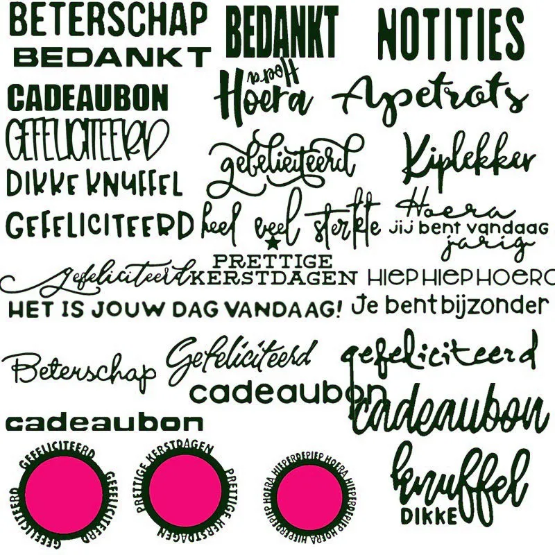 Dutch Congratulations Thanks Metal Cutting Dies Stencils For DIY Scrapbooking Decoration Embossing Supplier Handcraft Die Cut
Dutch Congratulations Thanks Metal Cutting Dies Stencils For DIY Scrapbooking Decoration Embossing Supplier Handcraft Die Cut