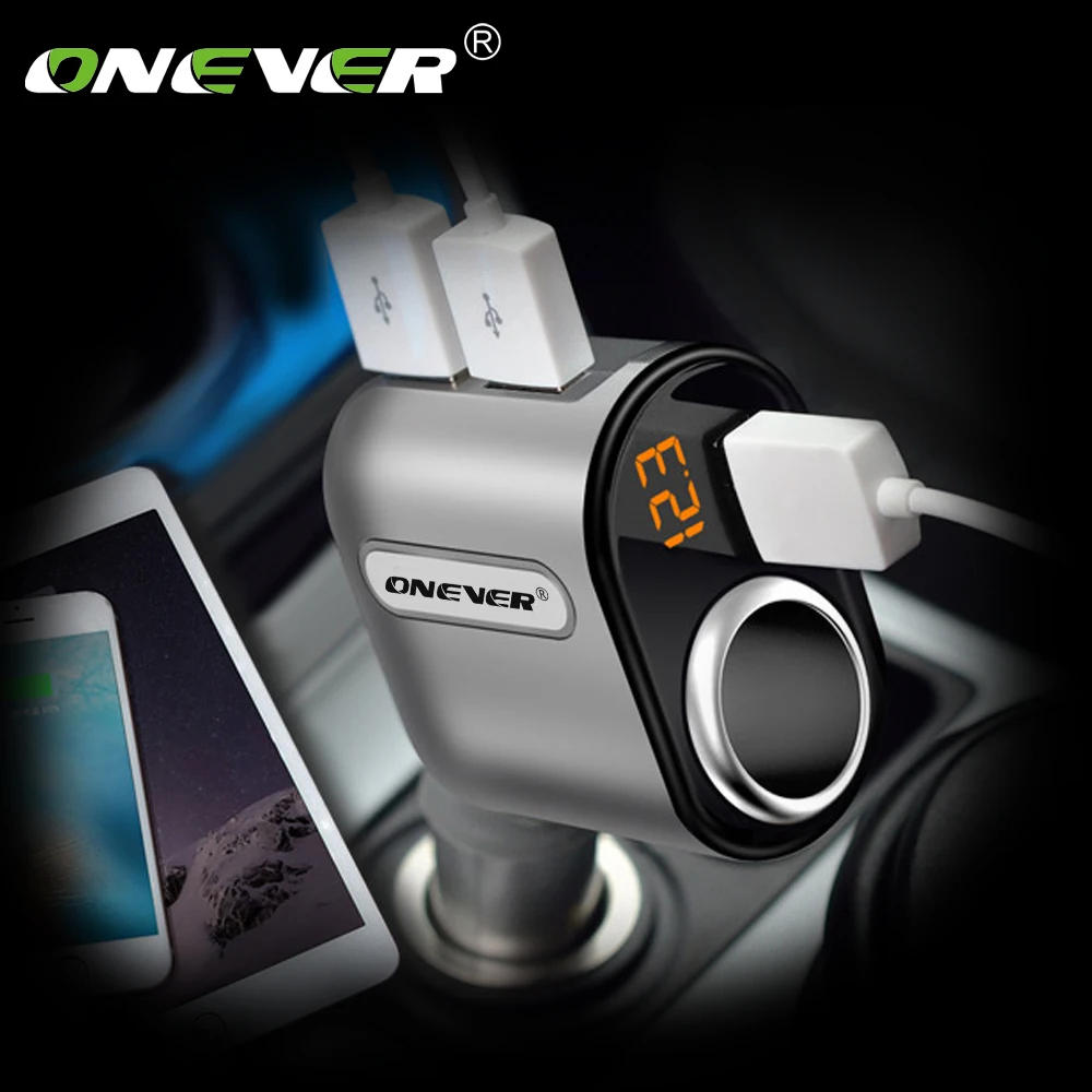 Onever 3 Ports USB Car Charger Car Cigarette Lighter Socket Splitter 5V 3.1A 12V-24V Max 80W Power Adapter with Voltage Display
Onever 3 Ports USB Car Charger Car Cigarette Lighter Socket Splitter 5V 3.1A 12V-24V Max 80W Power Adapter with Voltage Display