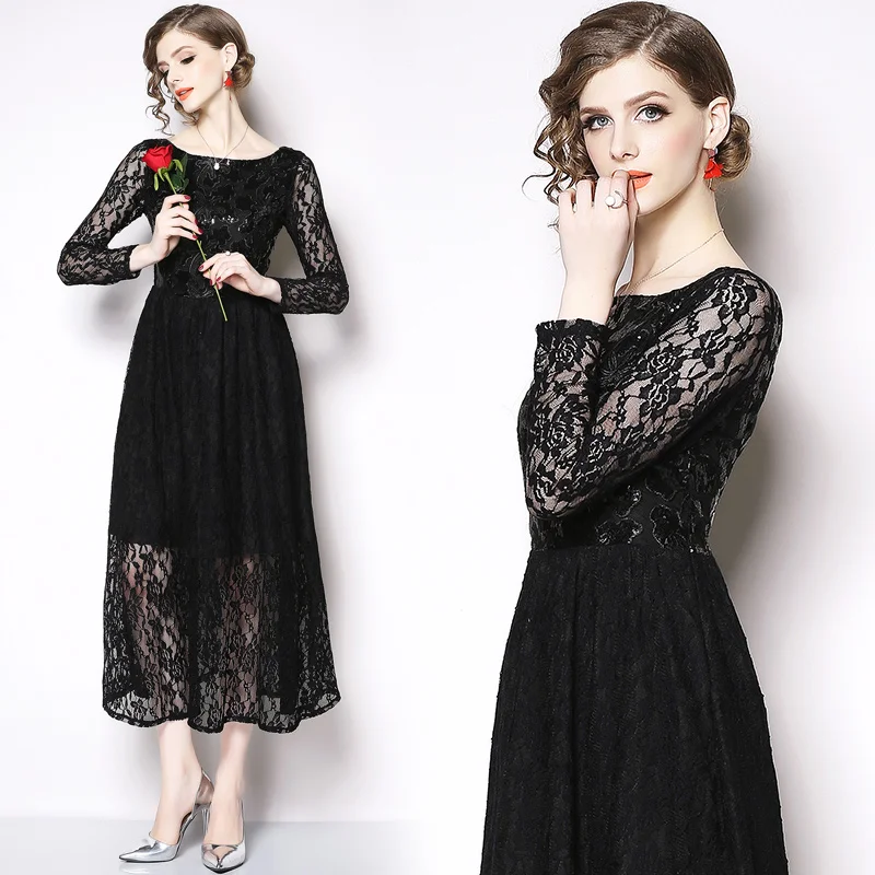 ARiby 2019 New Vestido Women Summer Dress Fashion Party Hollow Out O-Neck Lace Solid Wrist Sequins Slimming Long Dress
ARiby 2019 New Vestido Women Summer Dress Fashion Party Hollow Out O-Neck Lace Solid Wrist Sequins Slimming Long Dress