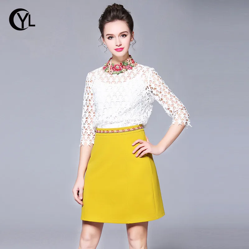 OUYALIN L- XXXL 4XL 5XL Plus size Women 2 piece Set 2018 Summer Lady White Lace embroidery Shirt Tops and Yellow Mini Skirt Sets
OUYALIN L- XXXL 4XL 5XL Plus size Women 2 piece Set 2018 Summer Lady White Lace embroidery Shirt Tops and Yellow Mini Skirt Sets