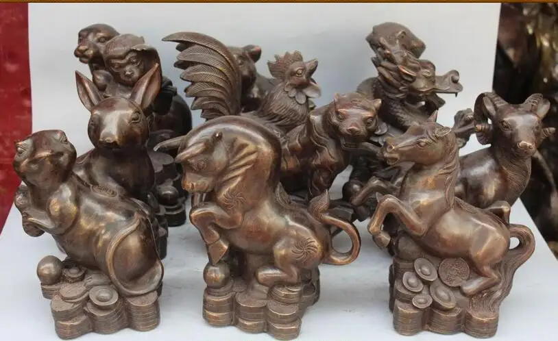 free 10" Chinese Bronze Wealth Money 12 Animal Bull Dragon Snake Horse Tiger Full Set fast
free 10" Chinese Bronze Wealth Money 12 Animal Bull Dragon Snake Horse Tiger Full Set fast