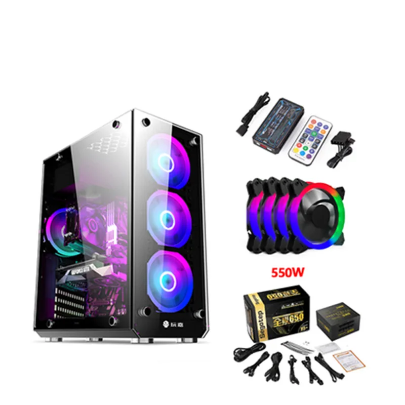 35*18*44cm Tempered Glass Water Cooling PC Case+RGB/Aurora fan+Controller+Full Module 450/550W sets ATX itx gabinete computador
35*18*44cm Tempered Glass Water Cooling PC Case+RGB/Aurora fan+Controller+Full Module 450/550W sets ATX itx gabinete computador