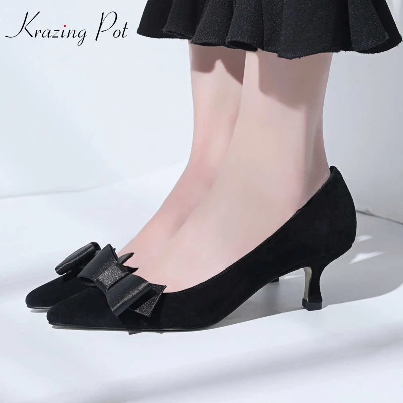 Krazing Pot kid suede med thin heels brand shoes slip on Autumn dating party pointed toe elegant office lady bowtie pumps L7f1
Krazing Pot kid suede med thin heels brand shoes slip on Autumn dating party pointed toe elegant office lady bowtie pumps L7f1
