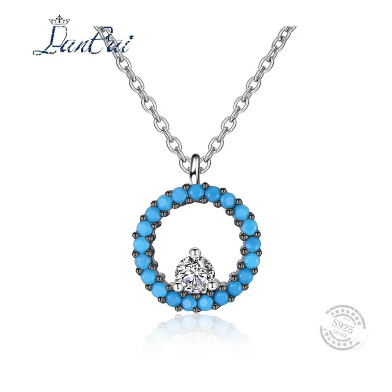 LANCAI Мода Руководство ожерелье стерлингового серебра 925 Hollowed круглый голубой