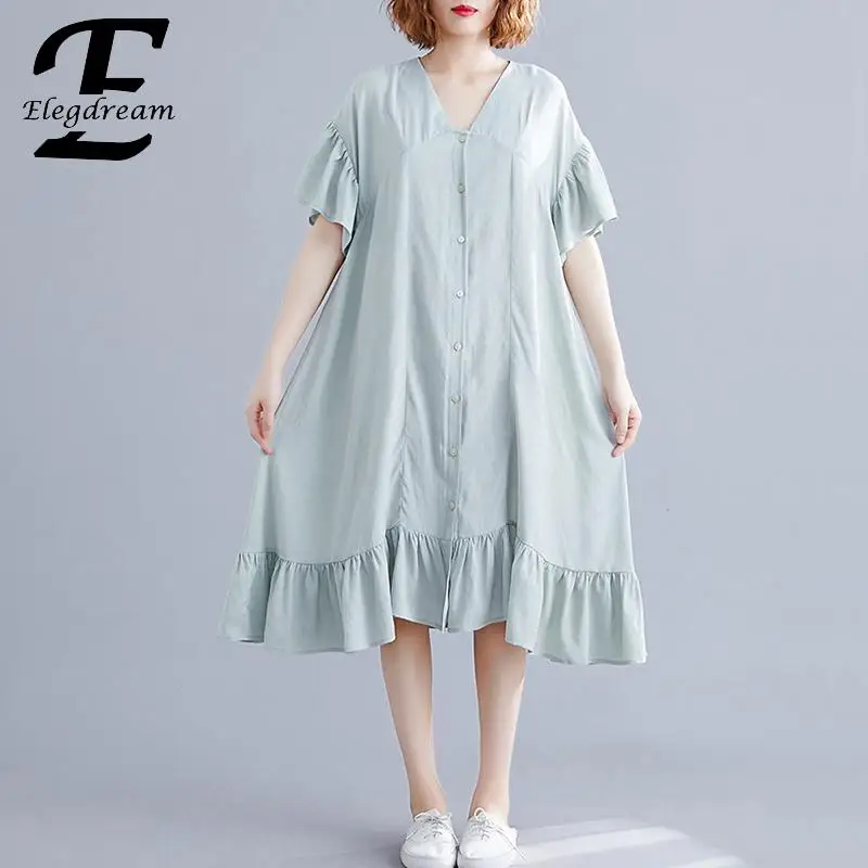 Elegdream Brand Plus Size Women Apparel Casual Loose Dress Lady Summer Style Midi Dresses Female Vestidos Femininos 2 Colors 5XL
Elegdream Brand Plus Size Women Apparel Casual Loose Dress Lady Summer Style Midi Dresses Female Vestidos Femininos 2 Colors 5XL