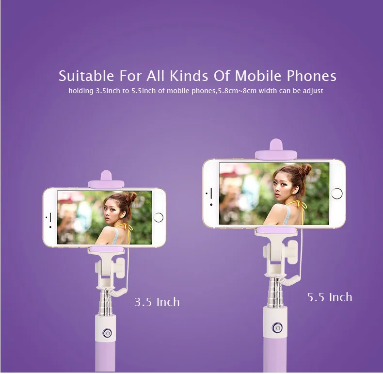 Universal Mini Selfie Stick With Button Wired Silicone Handle Monopod For iPhone 6 5 Android Samsung Huawei Xiaomi Sticks