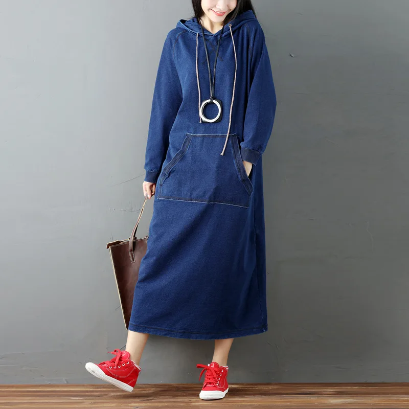 2017 Autumn And Winter Solid Women Denim Dress Sweet Long Sleeve Dress Cowboy Dress Pockets Hooded Long Dress
2017 Autumn And Winter Solid Women Denim Dress Sweet Long Sleeve Dress Cowboy Dress Pockets Hooded Long Dress