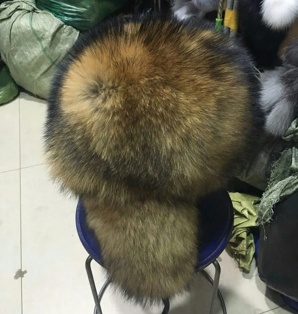 Natural Color Fur Hat Siberian Style Fur Hat Raccoon Full Ushanka Hat for middle-aged cotton cap Lei Feng hat Winter ha 8