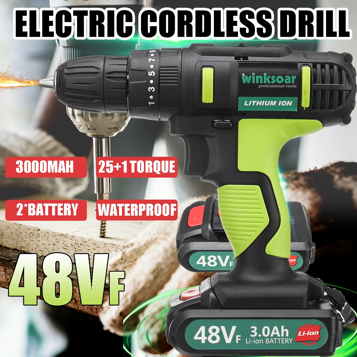 48VF 3000MAH Adjustment 25+1 Torque Electric Screwdriver Cordless Drill LI-ION Battery Rechargeable Home DIY Power Tools
48VF 3000MAH Adjustment 25+1 Torque Electric Screwdriver Cordless Drill LI-ION Battery Rechargeable Home DIY Power Tools