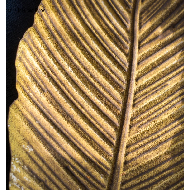leaf shape handcrafted rustic yellow finish antique metal plate (5)