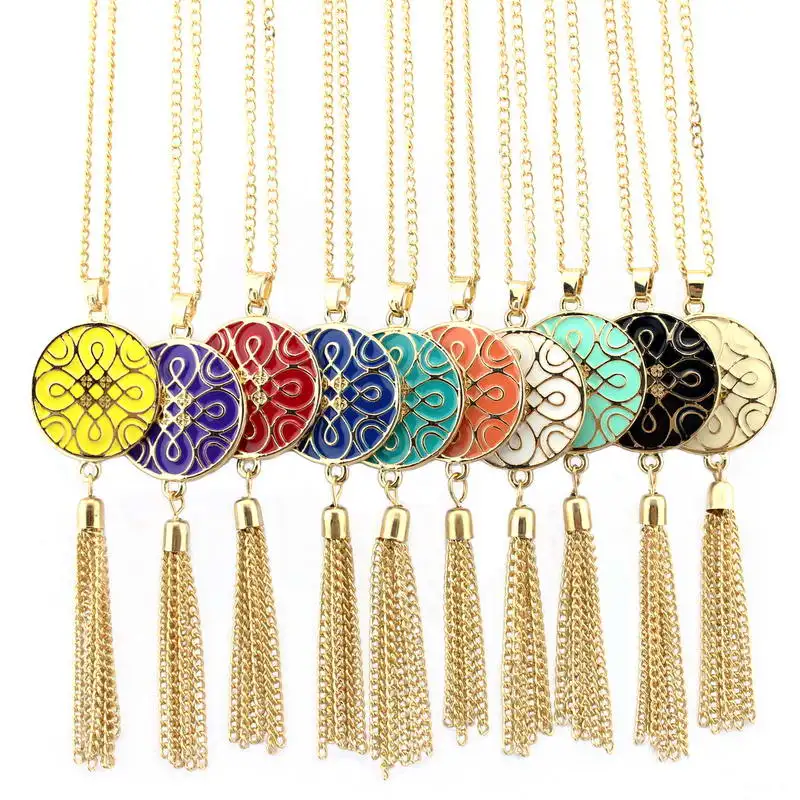 Wholesale Monogram Fringe Tassel Necklace Gold Fashion Jewelry Enamel Disc Endless Knot Necklace for Women
Wholesale Monogram Fringe Tassel Necklace Gold Fashion Jewelry Enamel Disc Endless Knot Necklace for Women
