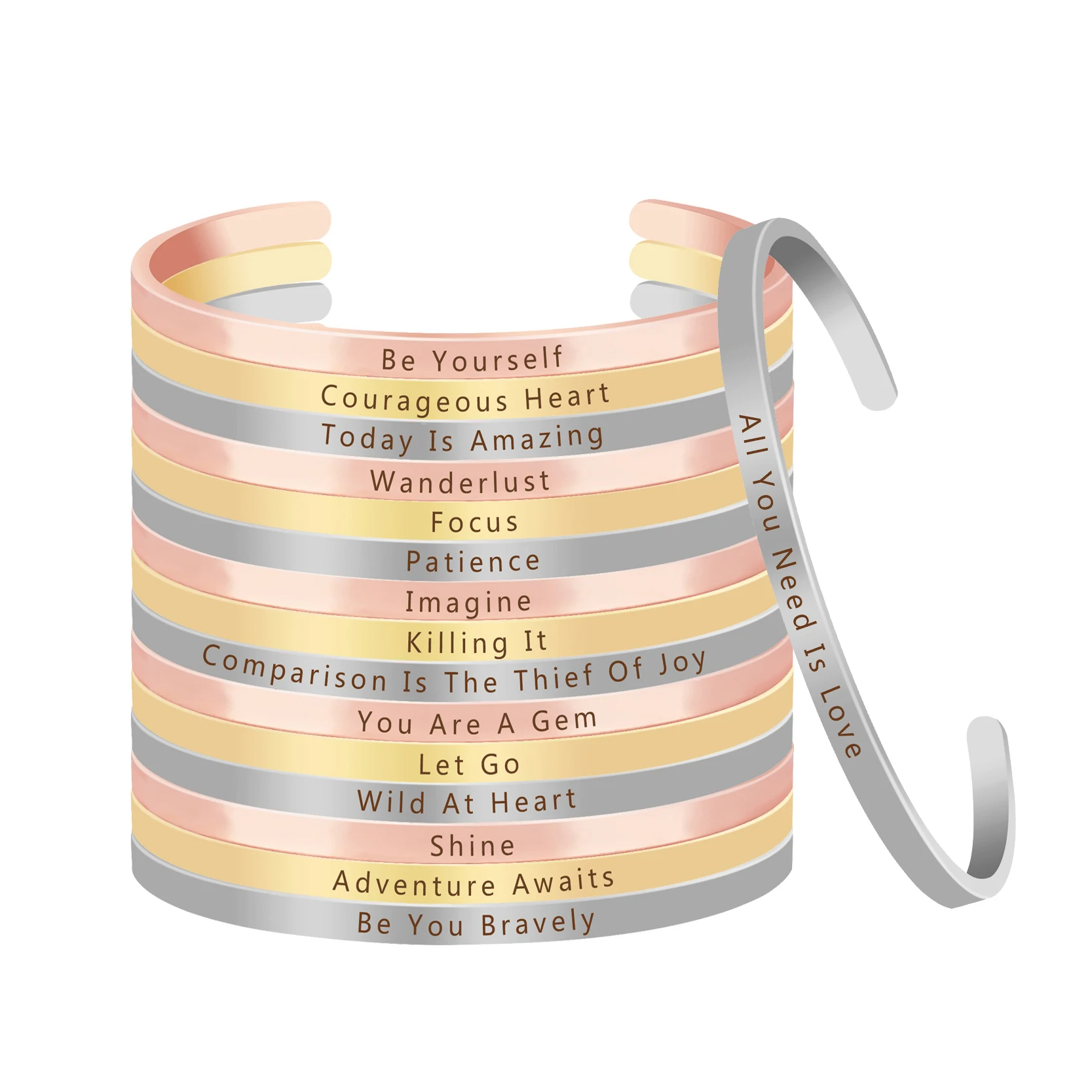 KCALOE Fashion Women Brass Cuff Bangle Jewelry Letter Quote Engraved Focus Patience Bracelet Personalized Bracelet Wild At Heart
KCALOE Fashion Women Brass Cuff Bangle Jewelry Letter Quote Engraved Focus Patience Bracelet Personalized Bracelet Wild At Heart
