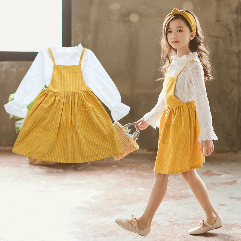 Best Selling 2018 New Korean Girls Suit Autumn Big Children Soft Lace Breathable White Shirt + Yellow Suspender Skirt Two-piece
Best Selling 2018 New Korean Girls Suit Autumn Big Children Soft Lace Breathable White Shirt + Yellow Suspender Skirt Two-piece