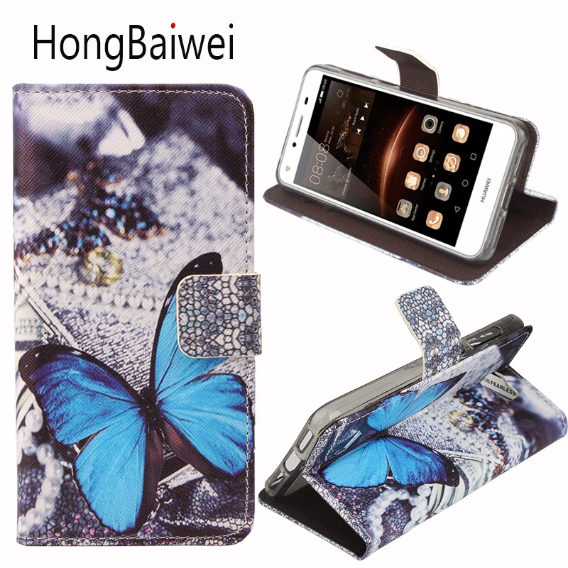 Кожаный флип-чехол с объемным цветком для Huawei Y5 II задняя крышка держатель