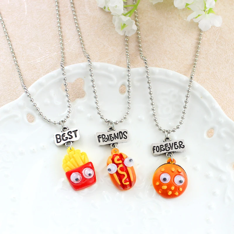 Cartoon Fries Burger Hot Dog Bread Pendant Necklace Forever's best friend necklace 3 piece set Lovely children's gift
Cartoon Fries Burger Hot Dog Bread Pendant Necklace Forever's best friend necklace 3 piece set Lovely children's gift