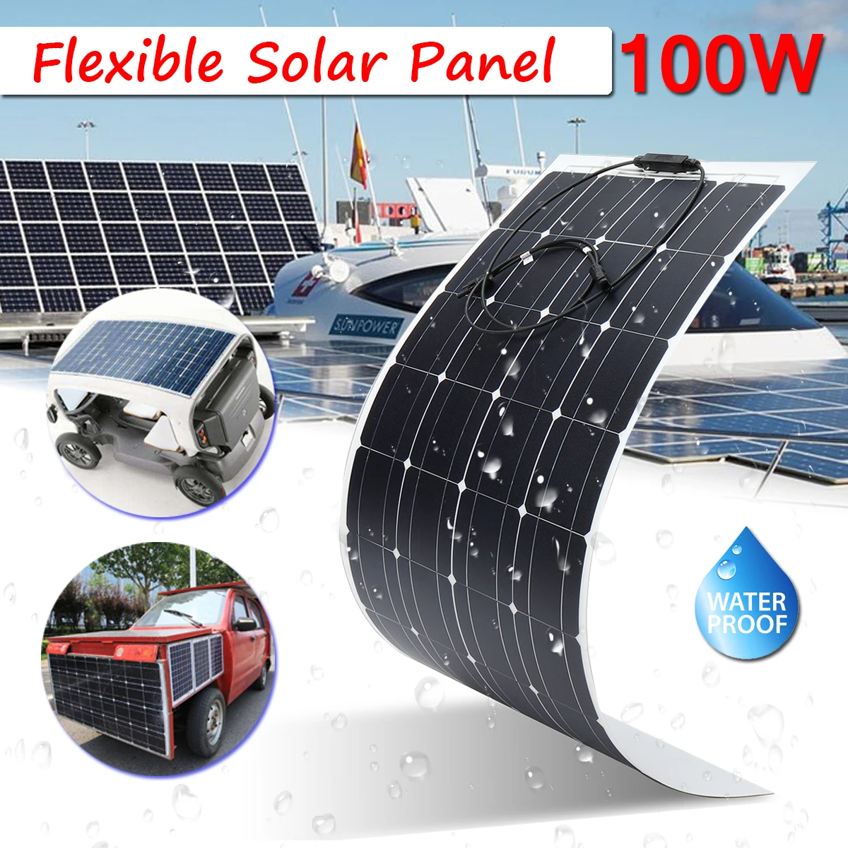 For Home RV Boat 100W 18V Semi Flexible Solar Panel Off Grid Mono Silicon Waterproof 23.5% Efficiency Super Thin Design Safety
For Home RV Boat 100W 18V Semi Flexible Solar Panel Off Grid Mono Silicon Waterproof 23.5% Efficiency Super Thin Design Safety