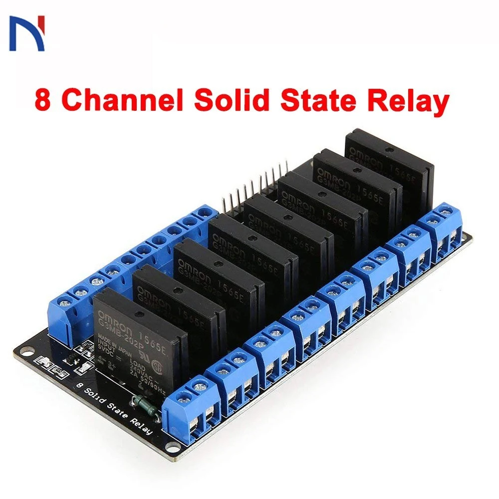 

8 Channel DC 5V Solid State Relay Module Board High Level Trigger SSR Input 5V DC Output 240V AC 2A for Arduino Diy Kit