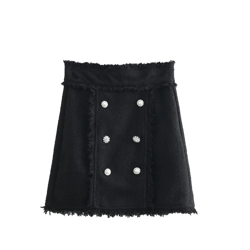 QZ903 Euro Elegant Slim Waist Faux Pearls Button Deco Rough Tassels Edge Tweed Skirt Women Elegant Saias
QZ903 Euro Elegant Slim Waist Faux Pearls Button Deco Rough Tassels Edge Tweed Skirt Women Elegant Saias