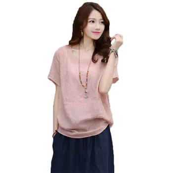 2019 Summer Tops Cotton Linen T-shirt Women Short Sleeve Loose Casual Large Size Shirt Linen Tee Shirt Femme Solid blousa f463
2019 Summer Tops Cotton Linen T-shirt Women Short Sleeve Loose Casual Large Size Shirt Linen Tee Shirt Femme Solid blousa f463