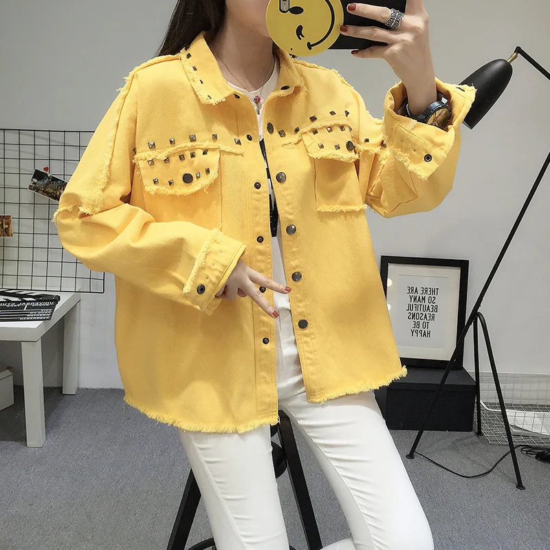 New Women Flash Rivet Vintage Denim Jean Jacket 2018 Autumn Winter Tops Black Yellow Pink Army Green Femme Loose Streetwear Coat
New Women Flash Rivet Vintage Denim Jean Jacket 2018 Autumn Winter Tops Black Yellow Pink Army Green Femme Loose Streetwear Coat