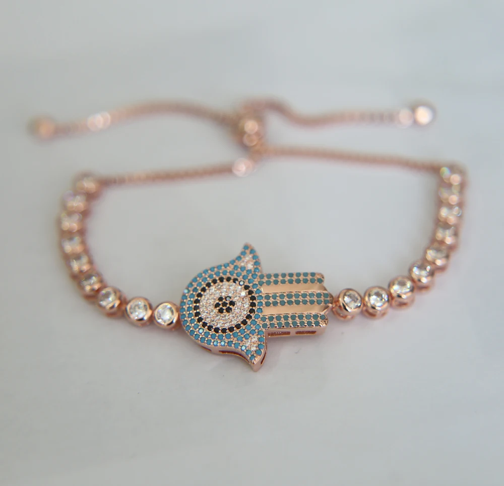 New Arrival rose gold Color Luxury cz Bracelet Charm Hand Of Fatima Adjustable Tennis Bracelet For Women Wedding Party Jewelry
New Arrival rose gold Color Luxury cz Bracelet Charm Hand Of Fatima Adjustable Tennis Bracelet For Women Wedding Party Jewelry