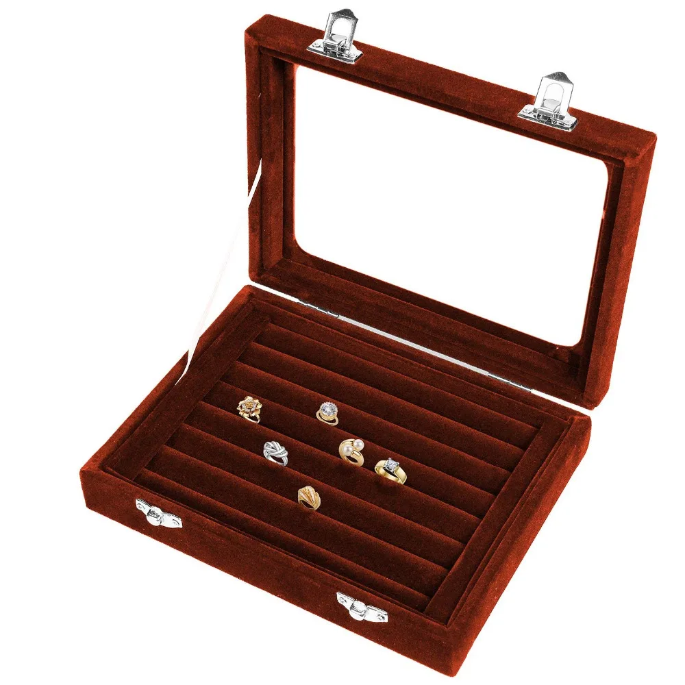 Brown 7 Slots Velvet Display Case Box Earring Ring Organizer Jewelry Tray Cufflink Storage Showcase with Clear Glass Lid
Brown 7 Slots Velvet Display Case Box Earring Ring Organizer Jewelry Tray Cufflink Storage Showcase with Clear Glass Lid
