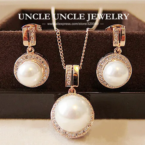Rose Gold Color Shell Round Simulated Pearl Element Rhinestones Micro Setting Luxury Lady Jewelry Set Necklace/Earring Wholesale
Rose Gold Color Shell Round Simulated Pearl Element Rhinestones Micro Setting Luxury Lady Jewelry Set Necklace/Earring Wholesale