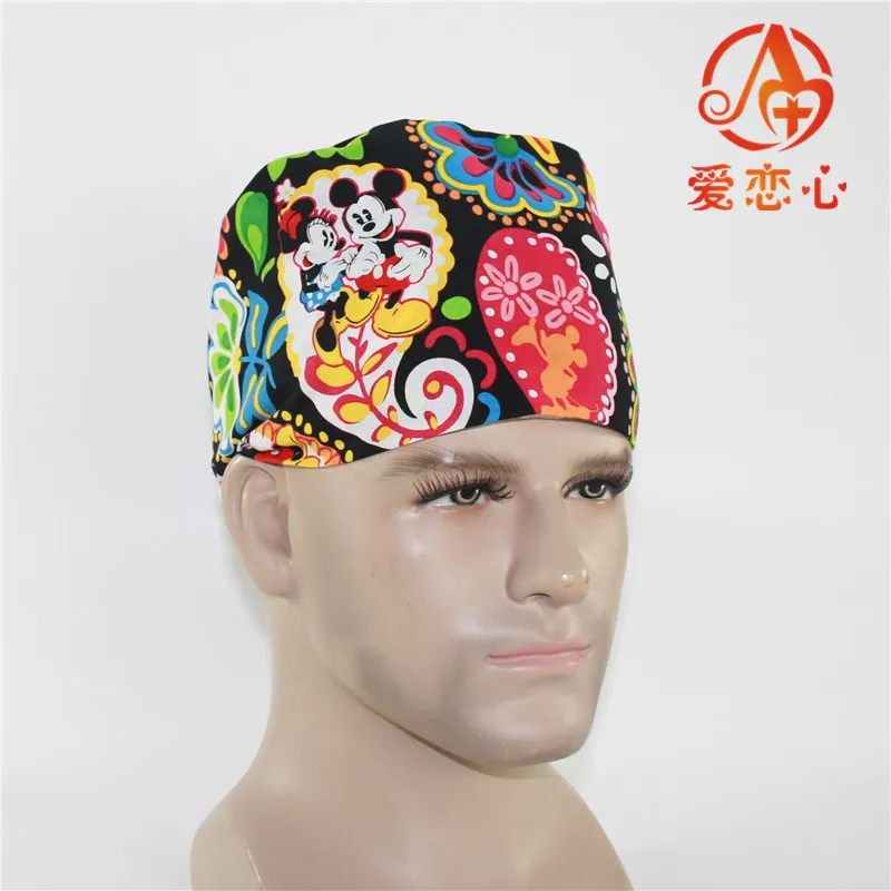 Image 2016 October new MEN surgical capscosmetologist pharmacy staff and server hats 100% cotton with sweatbands Cool flower ALX 212