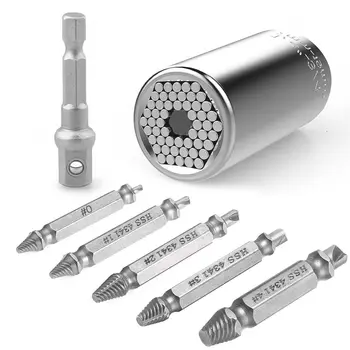 Universal Socket Damaged Screw Extractor Set, Multi-function 7mm-19mm Universal Socket Adapter Wrench with 5 Pcs Damaged Screw 
Universal Socket Damaged Screw Extractor Set, Multi-function 7mm-19mm Universal Socket Adapter Wrench with 5 Pcs Damaged Screw