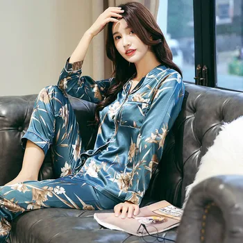 Autumn pyjama silk Pajamas For Women Satin Women Pajamas Sets Long Sleeves Turn-down Collar Pocket Decor Top+Pants sleepwear
Autumn pyjama silk Pajamas For Women Satin Women Pajamas Sets Long Sleeves Turn-down Collar Pocket Decor Top+Pants sleepwear